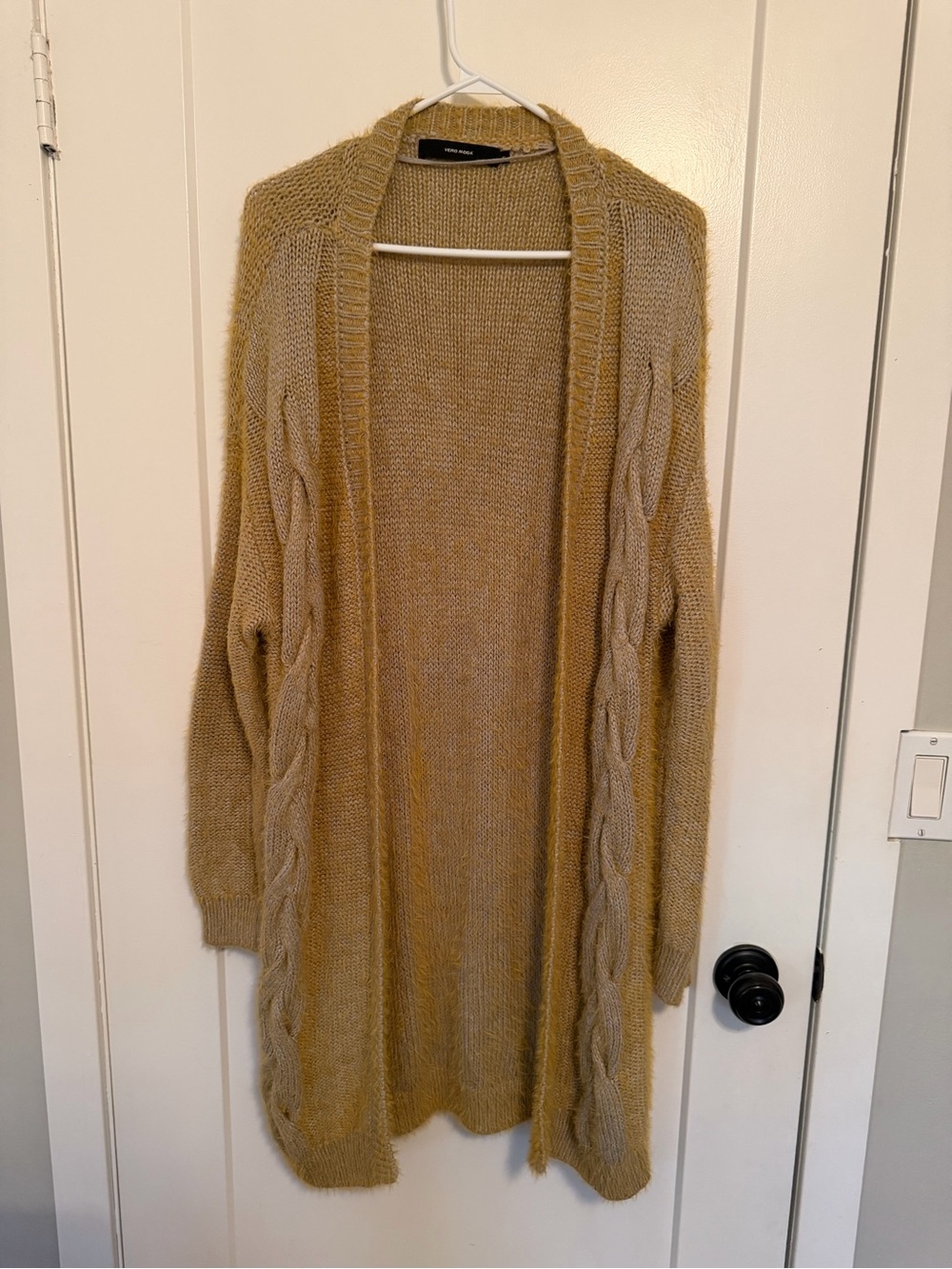 Vera Moda Long Open-Front Cable Knit Cardigan Sweater - Mustard